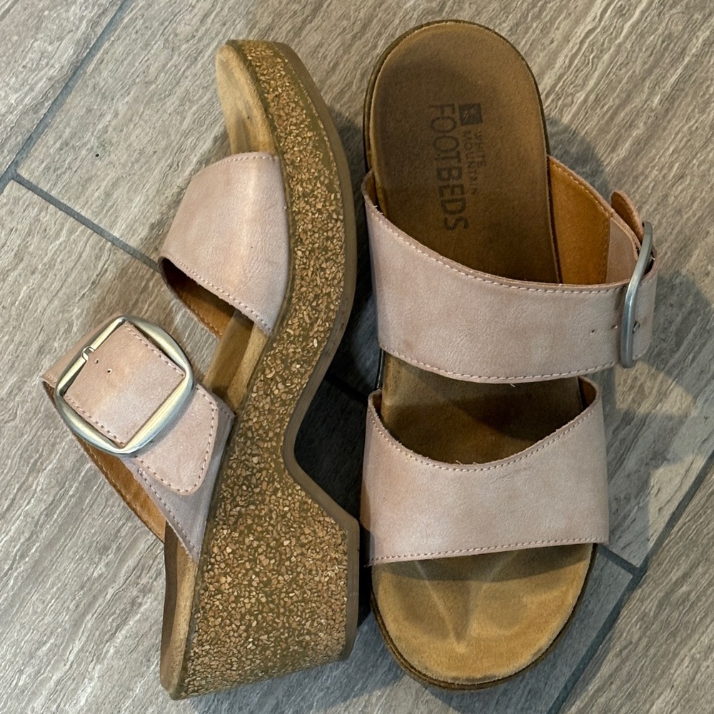 White Mountain Blush Pink Cork Wedge Slide Sandals